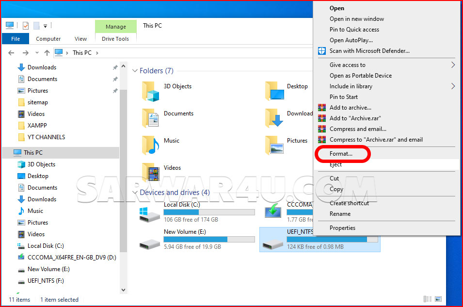 Right-click on the USB drive and select "Format" from the context menu. by sarwar4u.com
