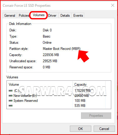 click Volume then and you will see Master Boot Record (MBR) by sarwar4u.com